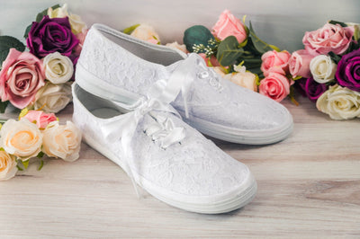 Wedding Shoes! Raschel Bridal White Lace Sneakers, Brides, Bridesmaids, Reception Shoes