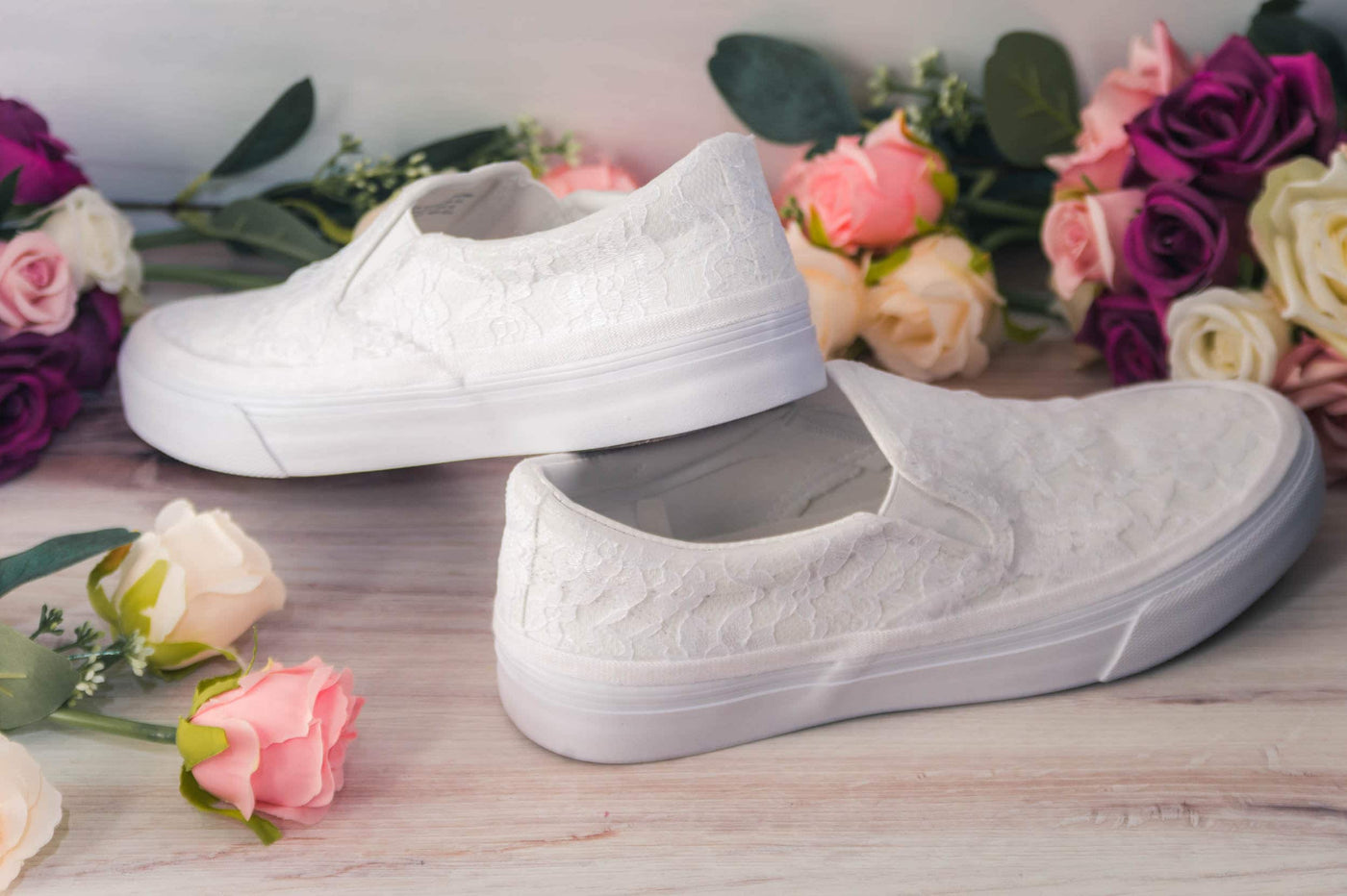 Wedding Sneakers for Bride, Comfy Bridal White Lace Slip On Sneakers for Brides, Bridesmaid Gift, Reception Shoes, Custom Shoes