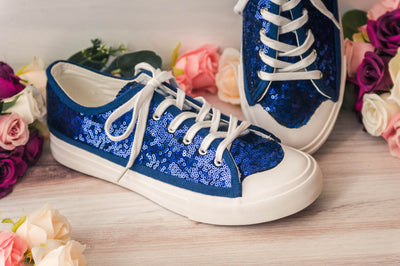 Wedding Sneakers for Bride Sparkle, Navy Blue Sequin Low Top Sneakers, Custom Wedding Shoes, Bridesmaids, Gifts for Her, Something Blue