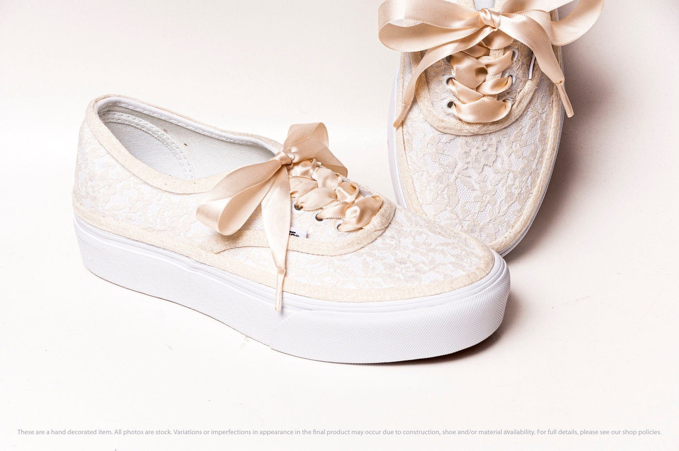Ivory Lace Over White Sneakers With Platform And Slip On Options 5 / Authentic Platform