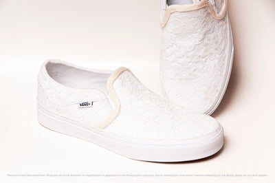 Ivory Lace Over White Sneakers With Platform And Slip On Options 5 / Slip On