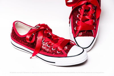 Red Sequin Low Top Sneakers 5 / With Premium Ribbons