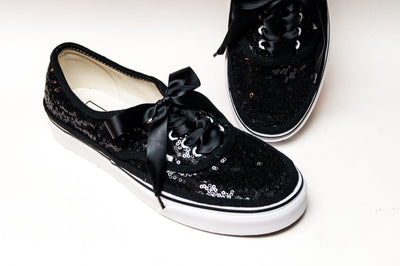 Black Starlight Sequin Sneakers 5 / With Ribbons