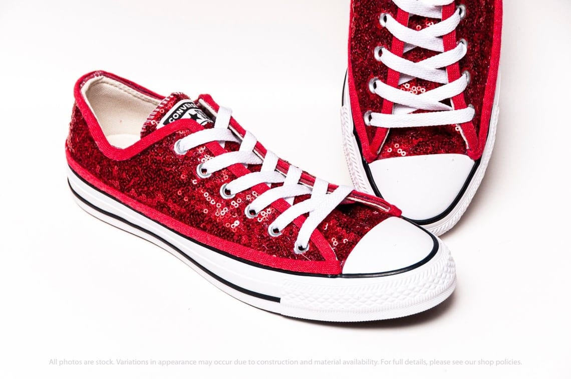 Red Sequin Low Top Sneakers 5 / Without Ribbons