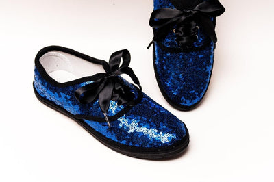 Sapphire Blue Starlight Sequin Sneakers by Princess Pumps 6 / Black W/Ribbons