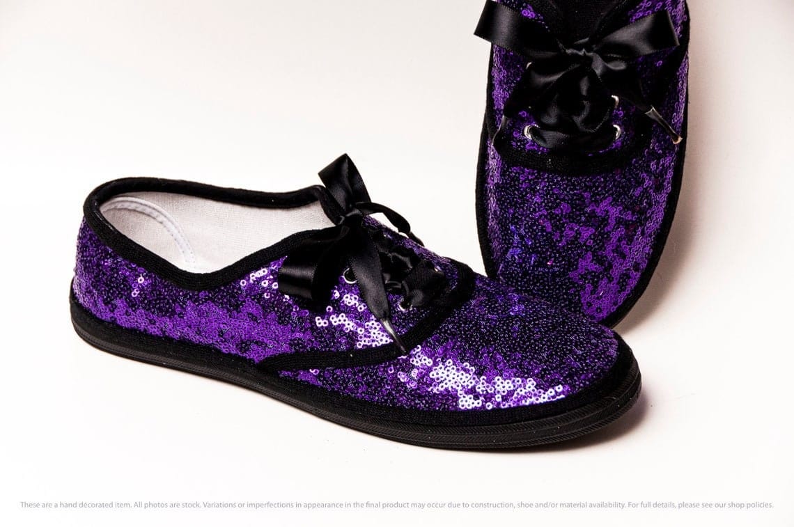 Purple Starlight Sequin Sneakers by Princess Pumps 6 / Purple Blk W/Ribbons