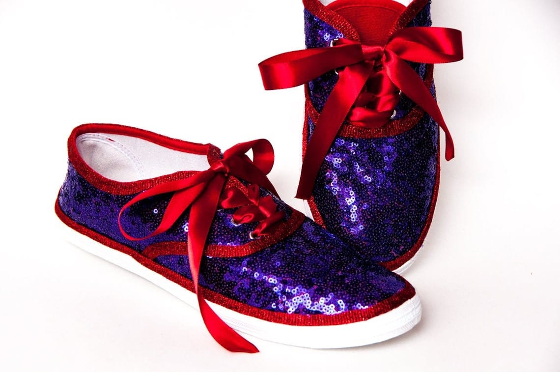 Purple Starlight Sequin Sneakers by Princess Pumps 6 / Purple Over Red