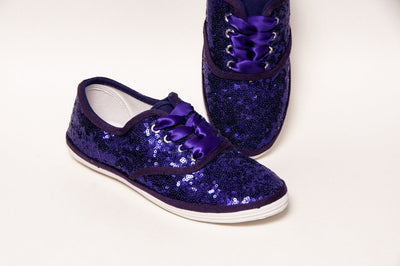 Purple Starlight Sequin Sneakers by Princess Pumps 6 / Purple W/Ribbons