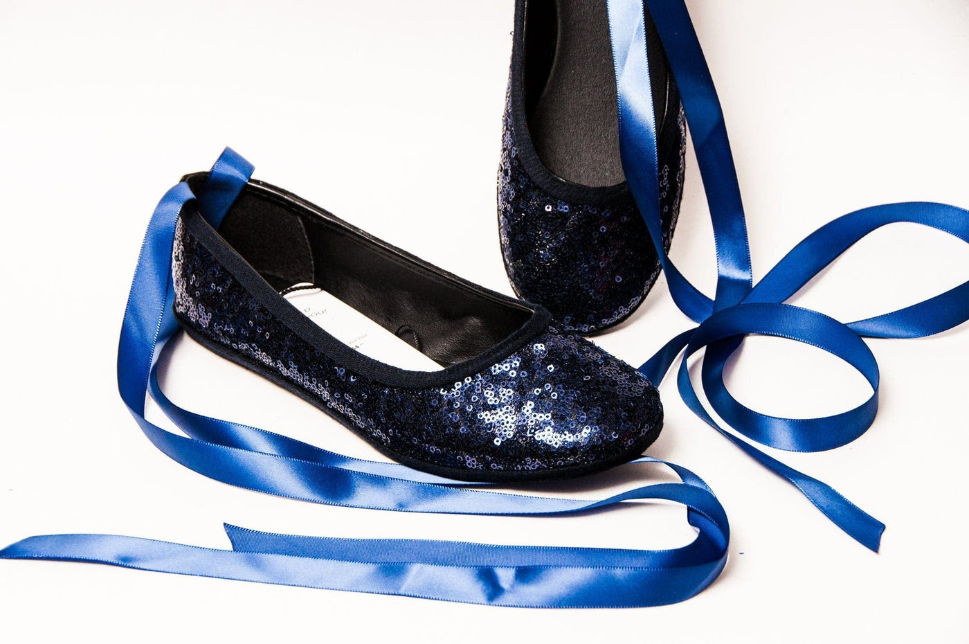Navy Blue Sequin Ballet Flats 6 (Size 5 Fit) / With Ribbons, Back