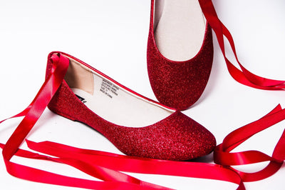 Red Premium Glitter Ballet Flats 6 (Size 5 Fit) / With Ribbons, Back