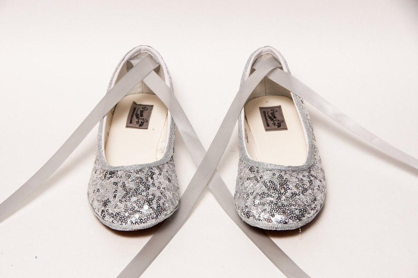 Sterling Silver Starlight Sequin Ballet Flats 6 (Size 5 Fit) / With Ribbons @Back