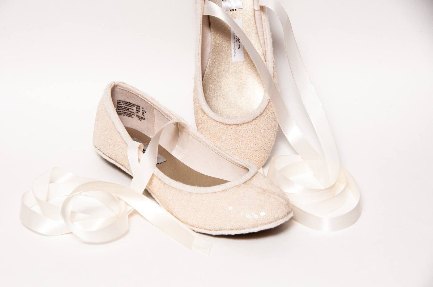 Ivory White Starlight Sequin Ballet Flats 6 (Size 5 Fit) / With Ribbons @Middle