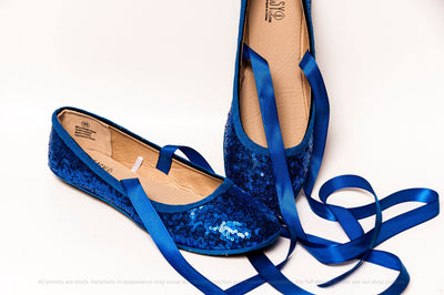 Sapphire Starlight Sequin Ballet Flats 6 (Size 5 Fit) / With Ribbons@Middle
