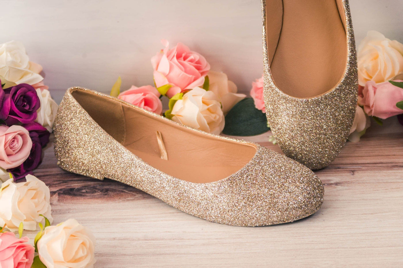 Champagne Glitter Ballet Flats 6 (Size 5 Fit) / Without Ribbons