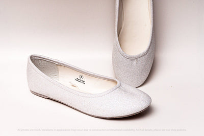 White Glitter Ballet Flats 6 (Size 5 Fit) / Without Ribbons