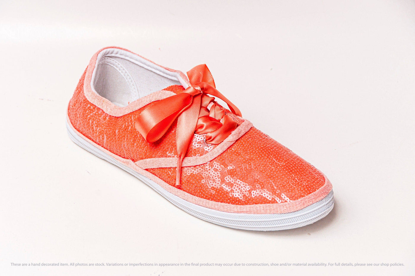 Coral Starlight Sequin Sneakers 6 / With Premium Ribbons