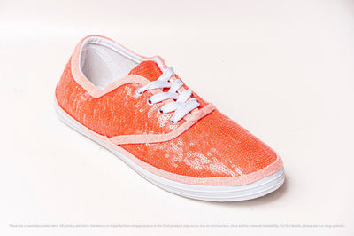 Coral Starlight Sequin Sneakers by Princess Pumps 6 / Without Ribbons