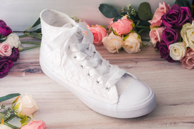 Custom Wedding Shoes! Bridal White Lace High Top Sneakers for Brides