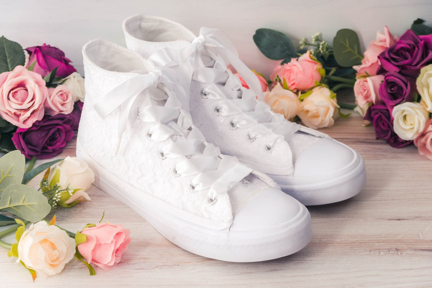 Custom Wedding Shoes! Bridal White Lace High Top Sneakers for Brides