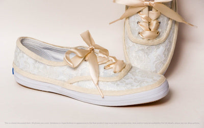 Ivory Lace Over White Sneakers