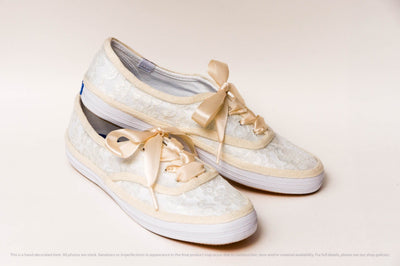 Ivory Lace Over White Sneakers