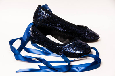 Navy Blue Sequin Ballet Flats