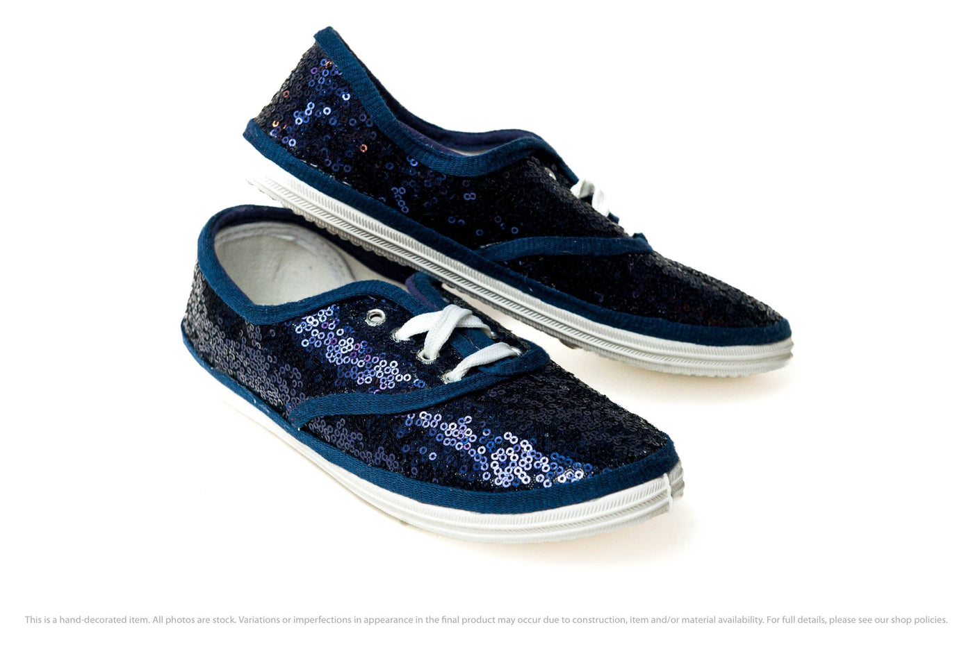 Navy Blue Sequin Sneakers by Princess Pumps