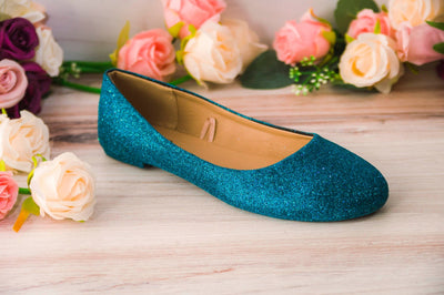 Peacock Blue Glitter Ballet Flats, Custom Wedding Shoes, Wedding Shoes, Bride, Bridesmaid, Prom, Gifts for Her
