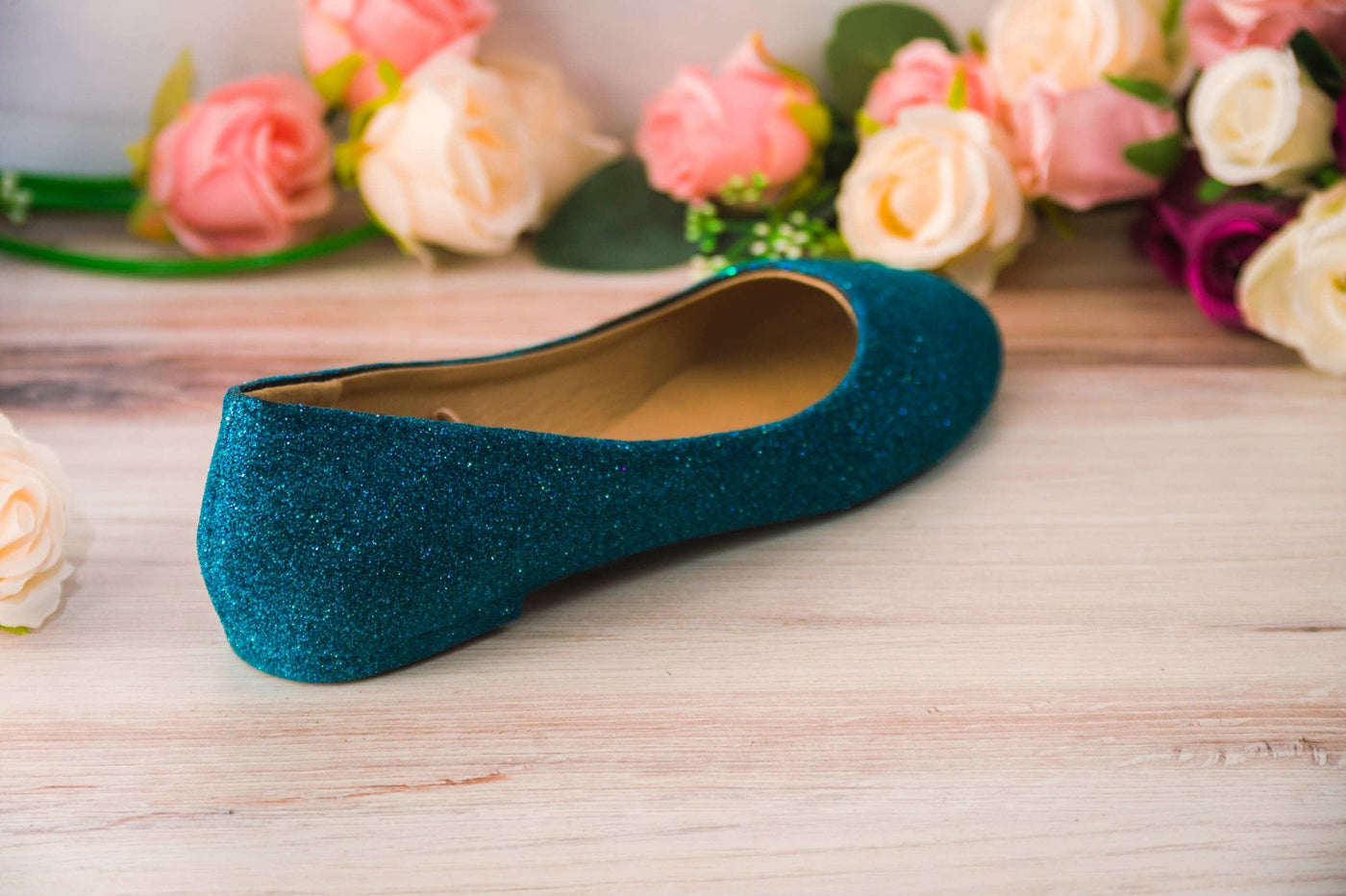 Peacock Blue Glitter Ballet Flats, Custom Wedding Shoes, Wedding Shoes, Bride, Bridesmaid, Prom, Gifts for Her