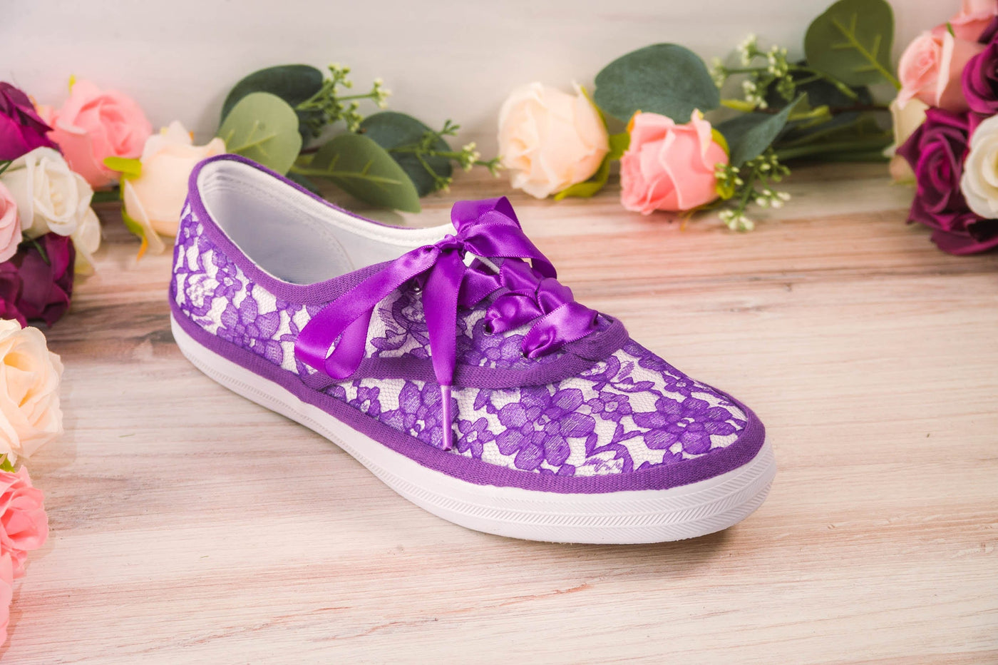 Purple Lace over White Sneakers