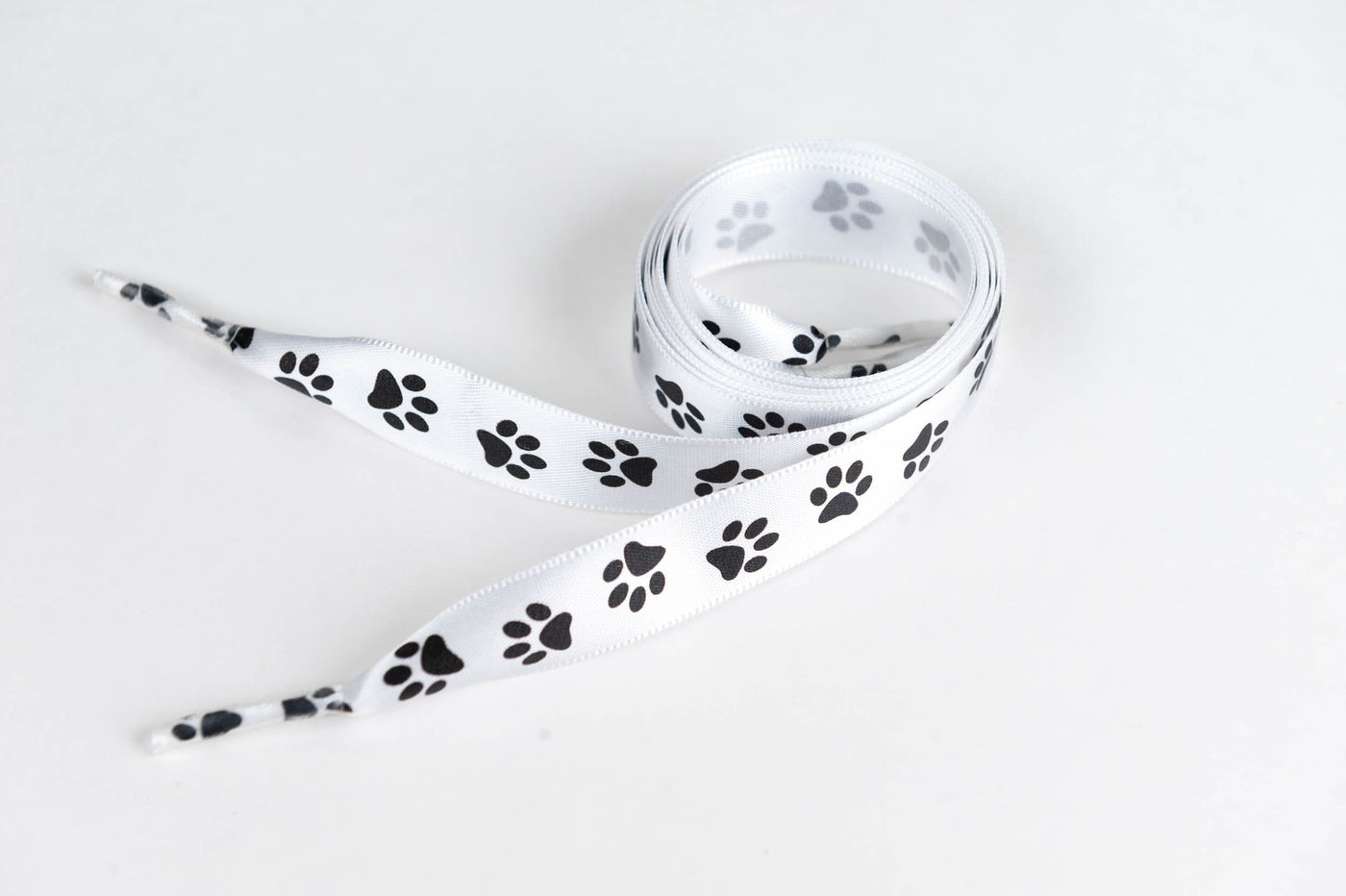 Shoelaces Black Paws on White Ribbon 5/8" Wide Shoelaces by Princess Pumps