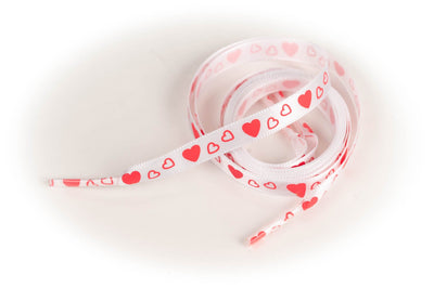 Shoelaces Red Hearts on White Satin Ribbon 3/8" Wide Shoelaces by Princess Pumps