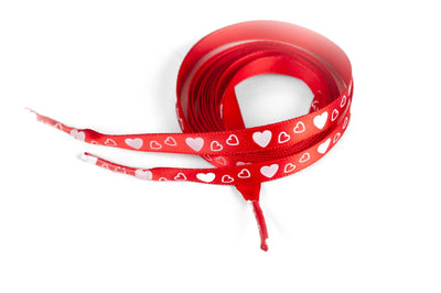 Shoelaces White Hearts on Red Satin Ribbon 3/8" Wide Shoelaces by Princess Pumps