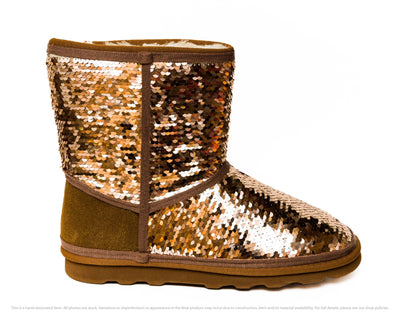 Shoes Rose Gold / Champagne Gold Mermaid Flip Sequin Cozy Short Boots