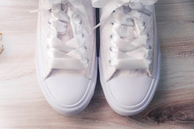Wedding Shoes! Comfy Bridal White Lace Low Top Sneakers for Brides, Bridesmaids.
