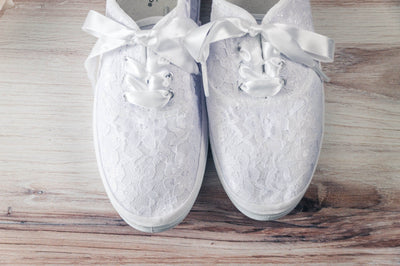 Wedding Shoes! Raschel Bridal White Lace Sneakers, Brides, Bridesmaids, Reception Shoes